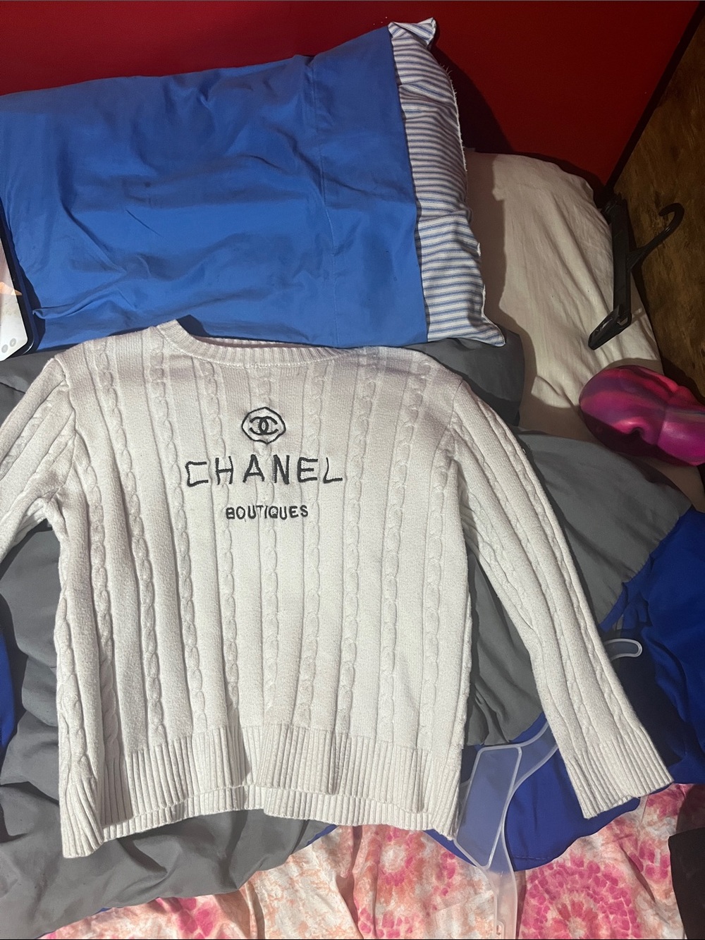 CHANEL Cream Cable-Knit Crewneck Sweater with Logo